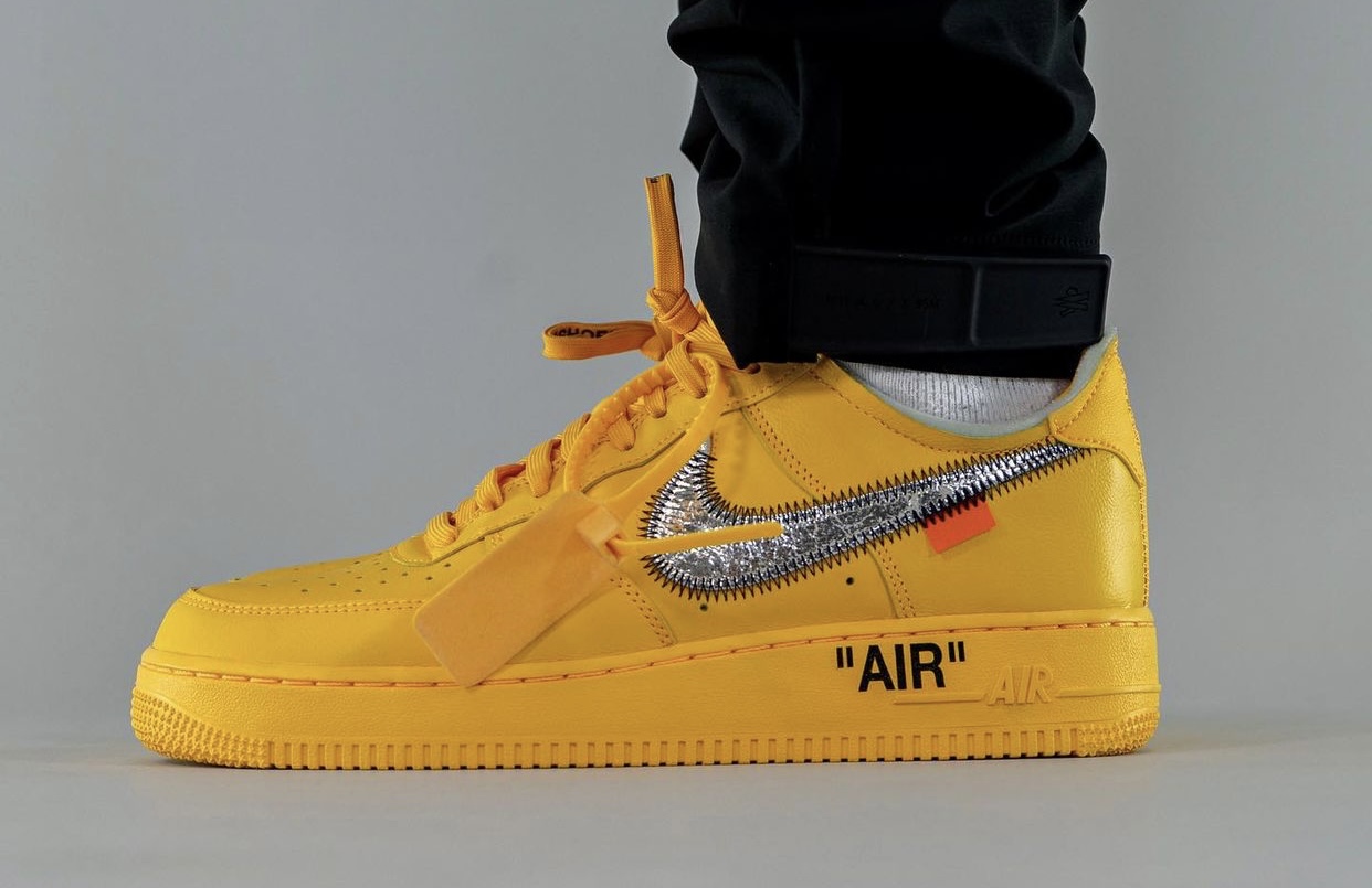 Off-White x Nike Air Force 1 Low University Gold DD1876-700 Release Date On-Feet