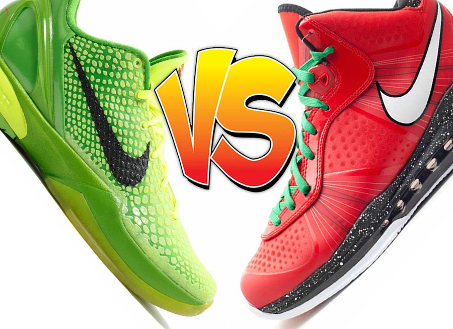 Nike Kobe 6 Grinch vs Nike LeBron 8 V2 Christmas Comparison